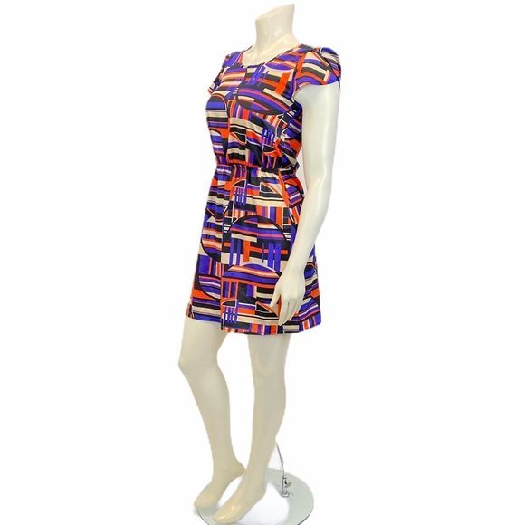 Paisley and Ivy Geometric Print Mini Dress Small Stretchy Waist Multicolor - Picture 3 of 7